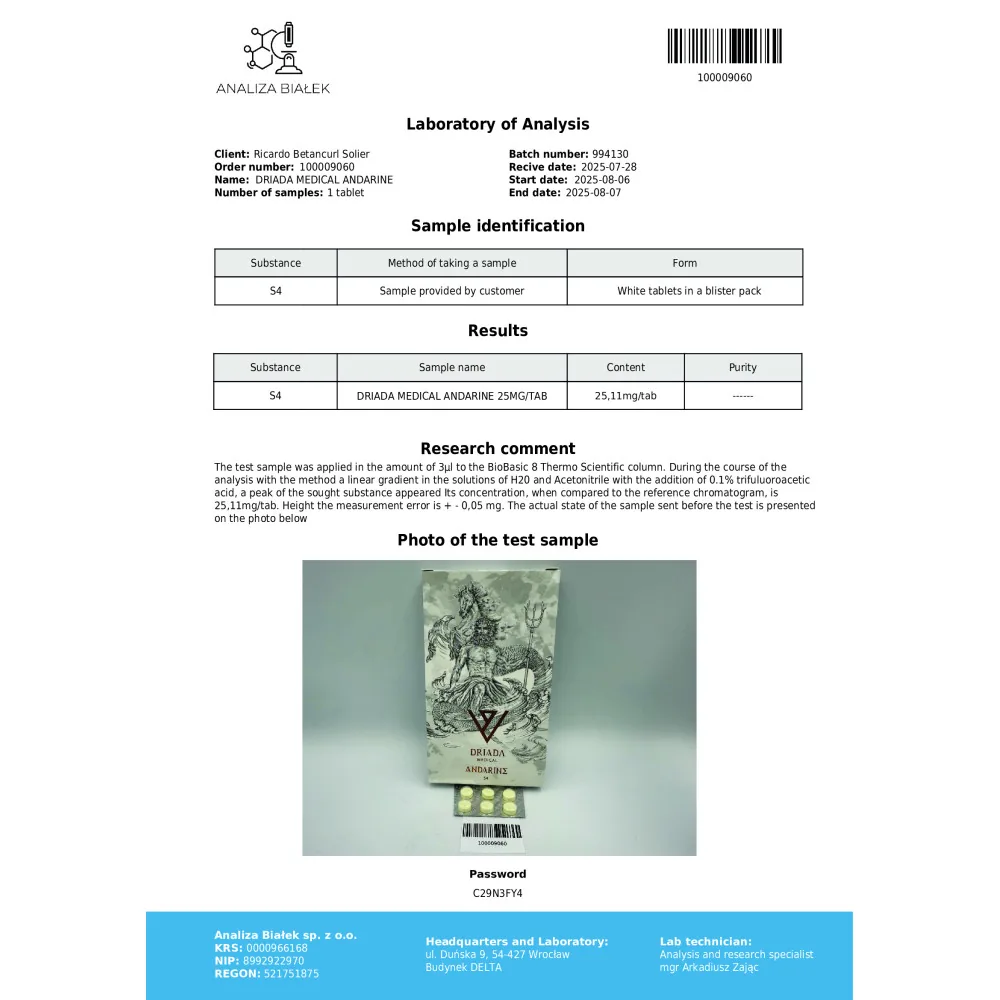 Lab test report 1 for S4 (Andarine)