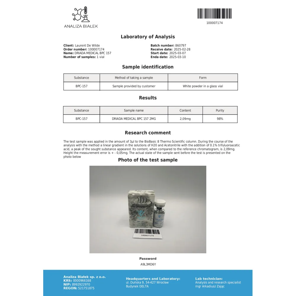 Lab test report 1 for BPC-157 2mg