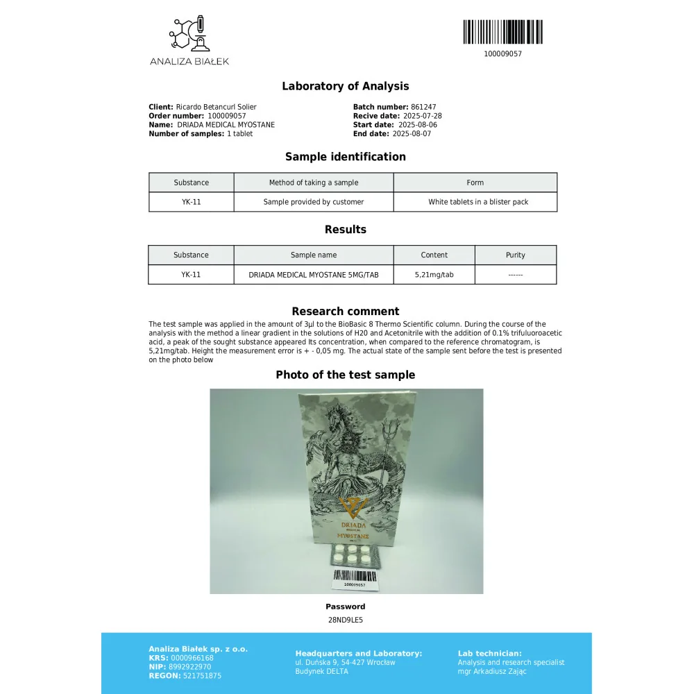 Lab test report 1 for YK-11 (Myostan)