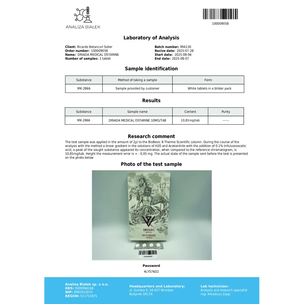 Lab test report 1 for MK-2866 (Ostarine)