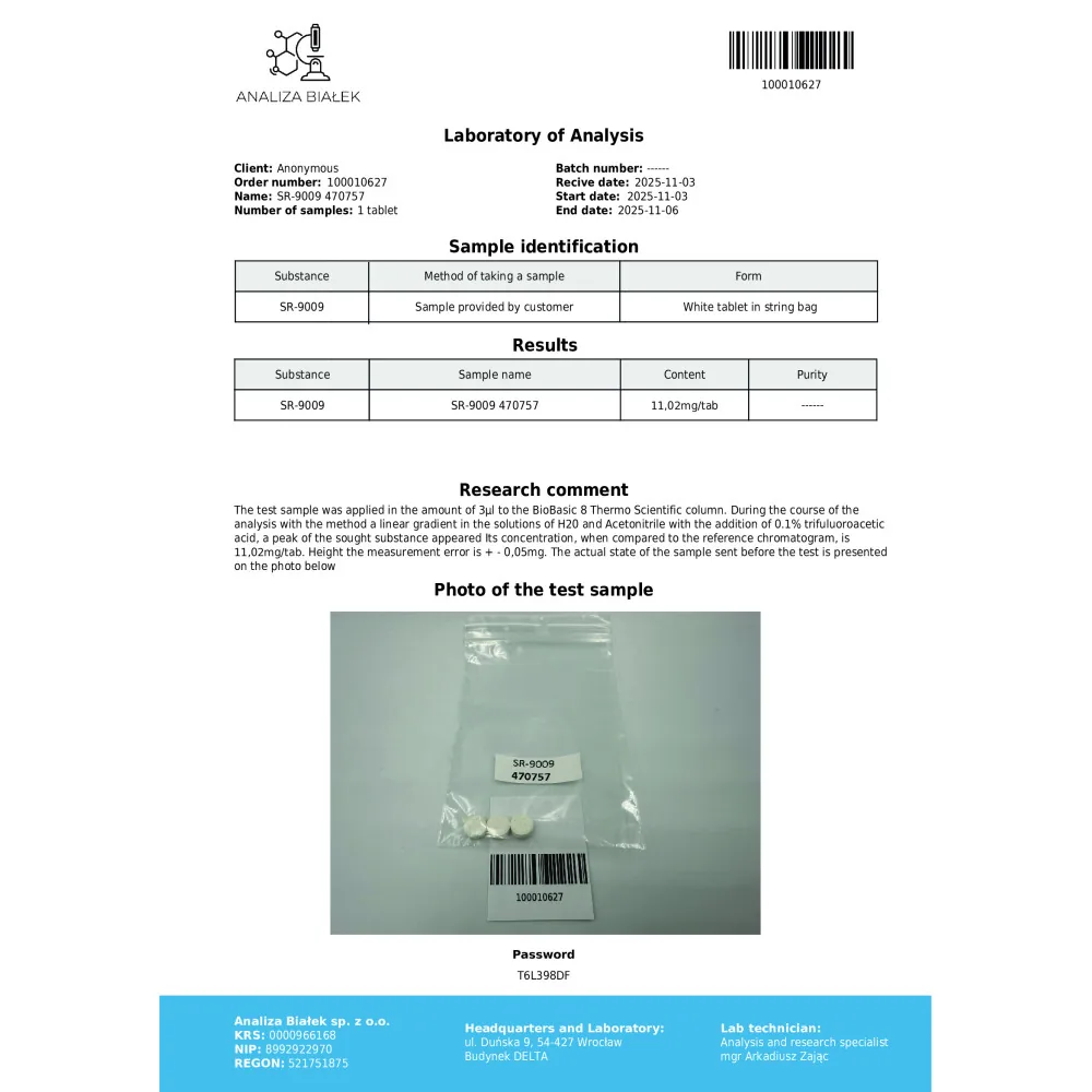 Lab test report 1 for SR-9009 (Stenobolic)