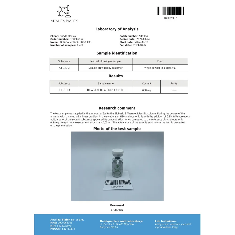 Lab test report 1 for IGF-1 LR3