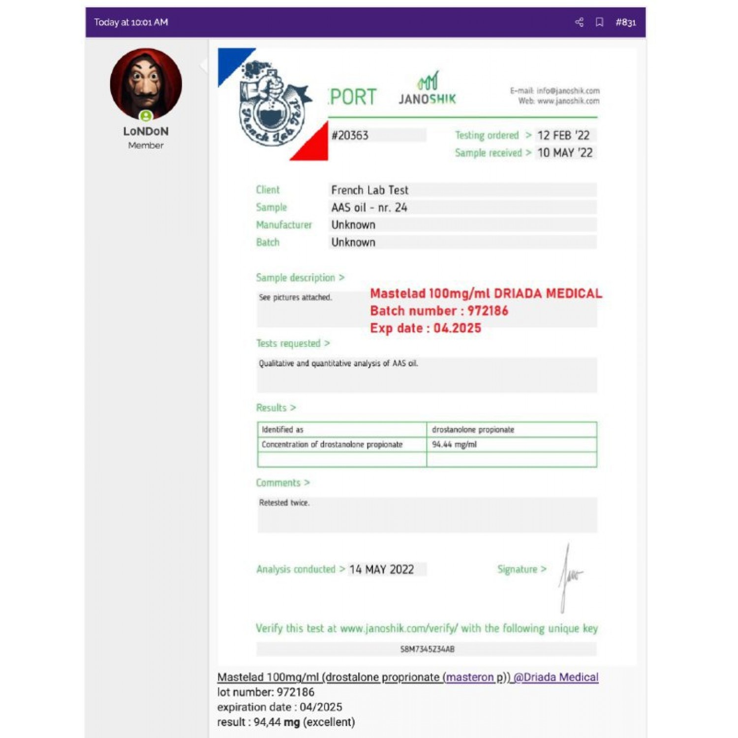 Mastelad 100 mg/ml (Drostanolone Propionate)